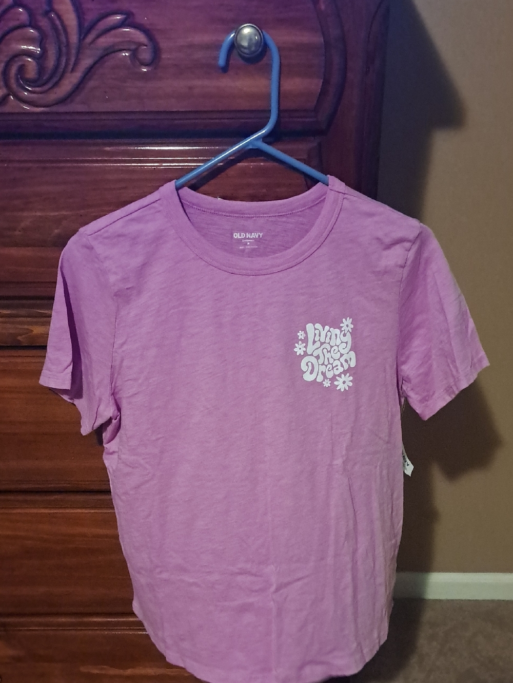 Old Navy Lavender Graphic Tee with White 'Living The Dream' Print